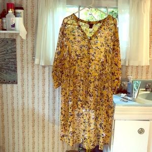 Mustard floral hi-lo tunic shirt